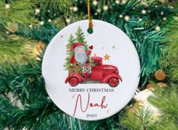 Personalized Christmas Bauble Santa Truck Ornament, Gift For Child - thumbnail 1