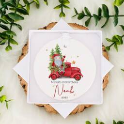 Personalized Christmas Bauble Santa Truck Ornament, Gift For Child - thumbnail 2