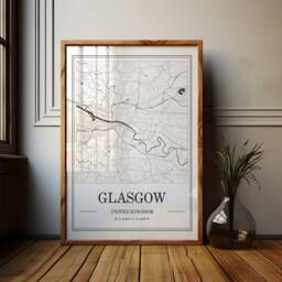 Glasgow Map Print Minimalist Black & White City Street Art - thumbnail 1