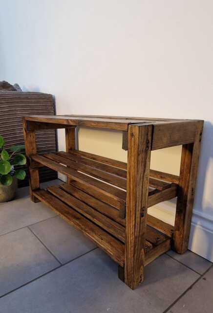 Handmade Wooden 3-Tier Shoe Rack Rustic Entryway Furniture - image 1