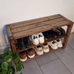 Handmade Wooden 3-Tier Shoe Rack Rustic Entryway Furniture - thumbnail 3