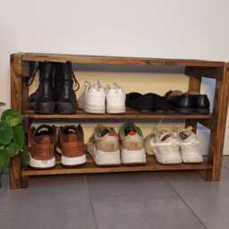 Handmade Wooden 3-Tier Shoe Rack Rustic Entryway Furniture - thumbnail 2