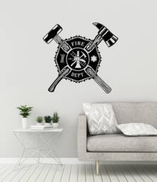 Firefighter Vinyl Wall Decal, Fire Dept Shield Sticker With Axes Fireman Decor For Garage Man Cave - #3117Di - thumbnail 1