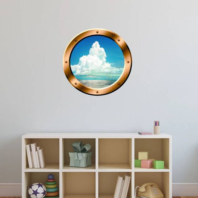 Ocean Window Porthole Cloudy Day Peel & Stick Wall Art Decal Sticker - Vwaq Bp40