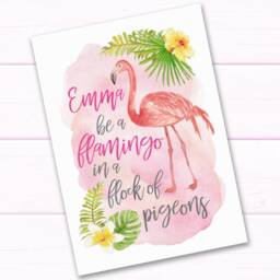 Personalised Flamingo Girls Room Print. Be A in Flock Of Pigeons With Name. Bedroom Wall Art Print, Or Nursery - thumbnail 3