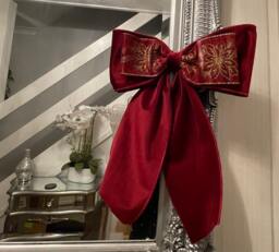 Luxury Burgundy Velvet/Glitter 10 Inch Bow With Back Tie. Christmas, Wreaths, Decor - thumbnail 1