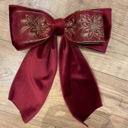 Luxury Burgundy Velvet/Glitter 10 Inch Bow With Back Tie. Christmas, Wreaths, Decor - thumbnail 2