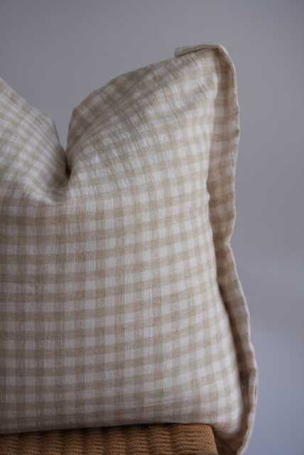 Neutral Plaid Pillow Sham Linen Hemp Blend, Farmhouse Boho Decor - image 1