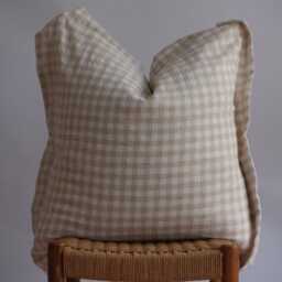 Neutral Plaid Pillow Sham Linen Hemp Blend, Farmhouse Boho Decor - thumbnail 2