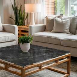 Marble Pattern With Veins Glass Table Top, Black Minimalist Tabletop, Durable Tempered Elegant Surface