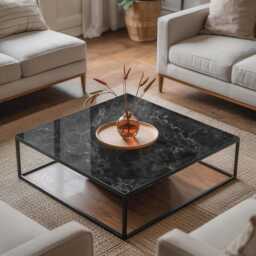Marble Pattern With Veins Glass Table Top, Black Minimalist Tabletop, Durable Tempered Elegant Surface - thumbnail 3