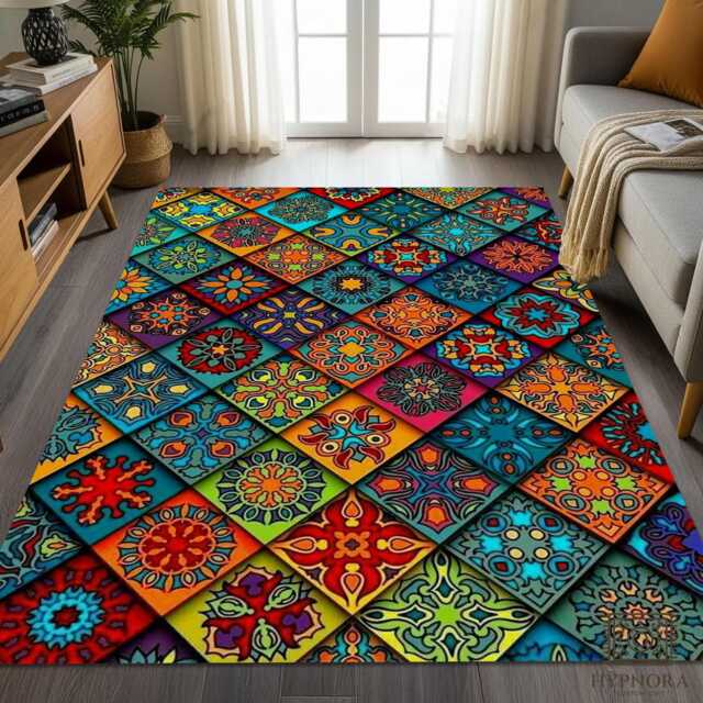 Colorful Moroccan Tile Area Rug Washable Bohemian Carpet - image 1