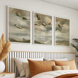 Crane Mountain Trio, Misty Landscape Wall Art Set - thumbnail 3