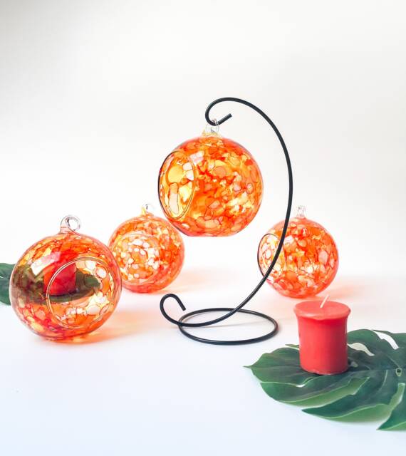 Hand Painted Glass Tealight Holder Abstract Home Decor - image 1