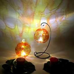Hand Painted Glass Tealight Holder Abstract Home Decor - thumbnail 2