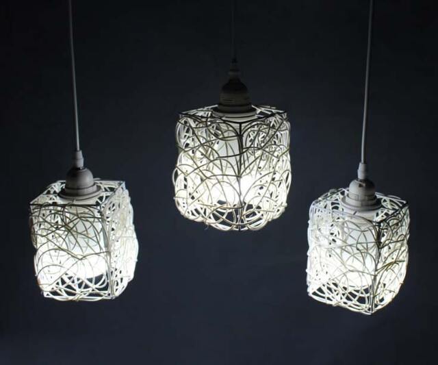 3 Pcs Shades Chandelier Lighting, Handwoven Rattan Cuboid-Shaped Lampshade, Pendant Lights - image 1