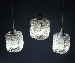 3 Pcs Shades Chandelier Lighting, Handwoven Rattan Cuboid-Shaped Lampshade, Pendant Lights