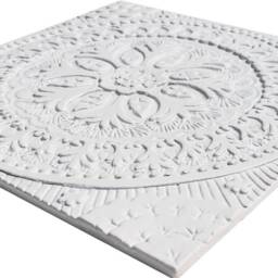 White Ceramic Floral Wall Tile, Suzani Art, Garden Decor - 30cm/11.8 - thumbnail 2