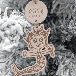 Your Child's Doodle Ornament, Christmas Keepsake, Kid's Handwriting, Drawing, Artwork, Personalized Name, Grandparents Gift, Wood Engraved - thumbnail 2