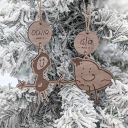 Your Child's Doodle Ornament, Christmas Keepsake, Kid's Handwriting, Drawing, Artwork, Personalized Name, Grandparents Gift, Wood Engraved - thumbnail 3