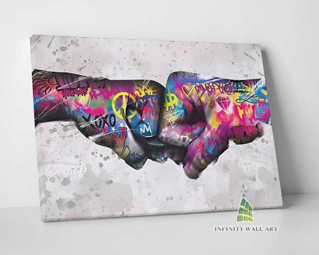 Graffiti Peace Fist Bump Canvas Art Wall Print Picture Framed Home Decor -E61 - image 1