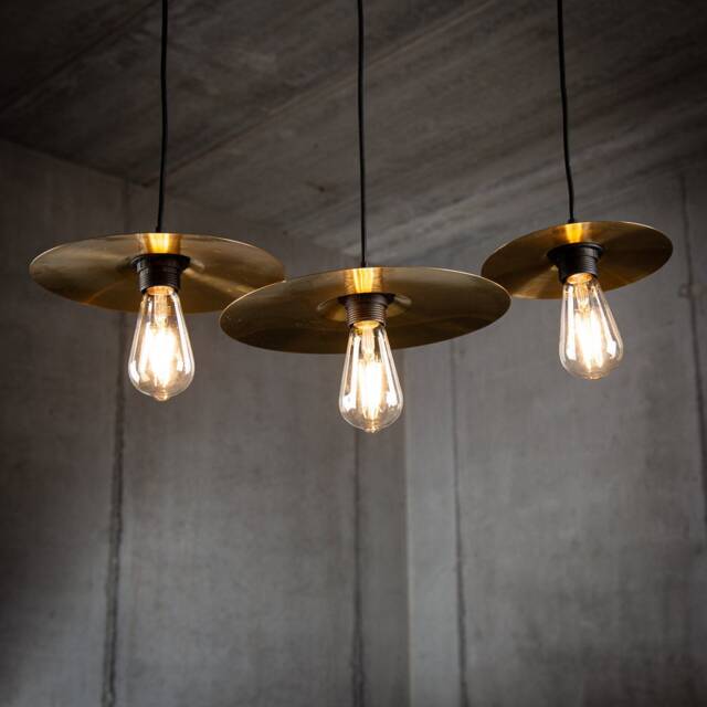 "Drum Cymbal Lamp Pendant Set Of 3 - Industrial Trio - 8"", 10"", 12" - image 1