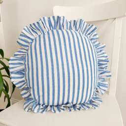 Bohemian Linen Striped Pillow Cover Circle Frill Edge Cushion - thumbnail 1
