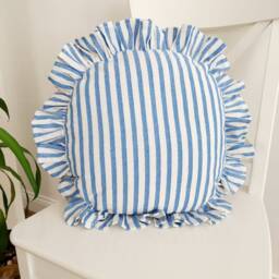 Bohemian Linen Striped Pillow Cover Circle Frill Edge Cushion - thumbnail 3