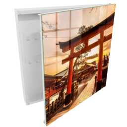 Japanese Gate Wall Mounted Key Cabinet, Orange Box For Home, Photographic Architecture, Lovers Of Culture - thumbnail 2