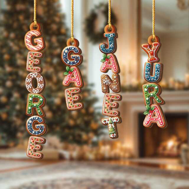 Personalized Kids Name Ornament, Custom Stocking Tag, Gingerbread Alphabet Christmas Gifts For Kids, Tag - image 1