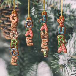 Personalized Kids Name Ornament, Custom Stocking Tag, Gingerbread Alphabet Christmas Gifts For Kids, Tag - thumbnail 2