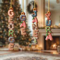Personalized Kids Name Ornament, Custom Stocking Tag, Gingerbread Alphabet Christmas Gifts For Kids, Tag - thumbnail 1