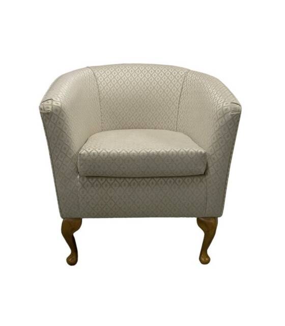 Handmade Tub Chair Woburn Beige Trellis Fabric, Queen Anne Legs - image 1