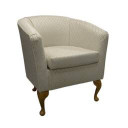 Handmade Tub Chair Woburn Beige Trellis Fabric, Queen Anne Legs - thumbnail 2
