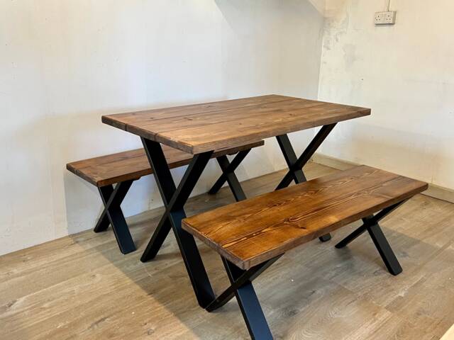 Handmade Industrial Dining Table - Solid Wood With Steel Legs - image 1