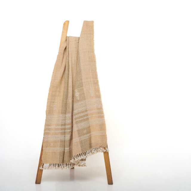Tan Indian Wool Throw Blanket, Handwoven Sofa Coverlet & Rustic Bed Runner - Cassia - image 1