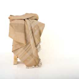 Tan Indian Wool Throw Blanket, Handwoven Sofa Coverlet & Rustic Bed Runner - Cassia - thumbnail 2