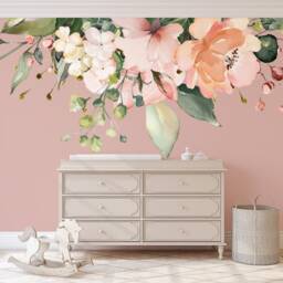 Rose Garden Maya Pink Coral & White Watercolor Flowers Mural Decals Peonies Blooms Wall Roses Blossoms - thumbnail 3