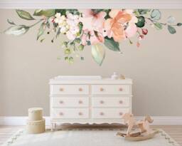 Rose Garden Maya Pink Coral & White Watercolor Flowers Mural Decals Peonies Blooms Wall Roses Blossoms - thumbnail 1