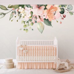 Rose Garden Maya Pink Coral & White Watercolor Flowers Mural Decals Peonies Blooms Wall Roses Blossoms - thumbnail 2