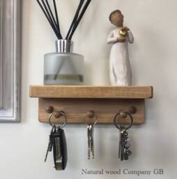 Handmade Oak Waxed Shaker Peg Key Holder Shelf - Slimline Design