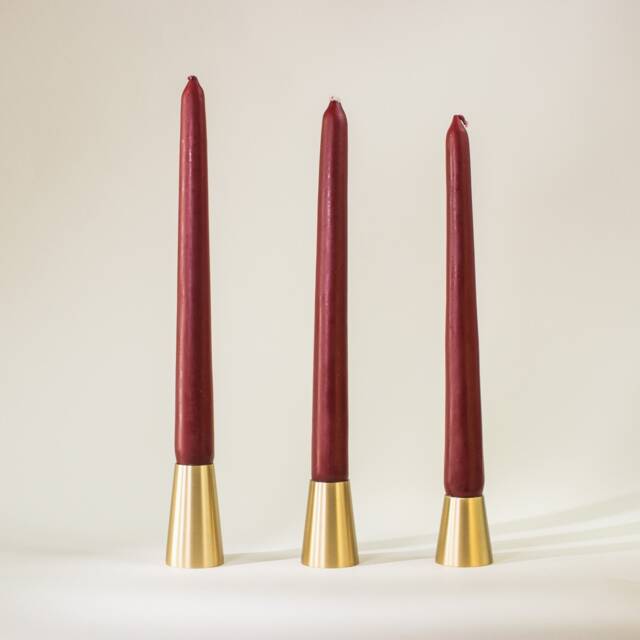 Modern Brass Candlestick Set - Conical Taper Candle Holders - image 1