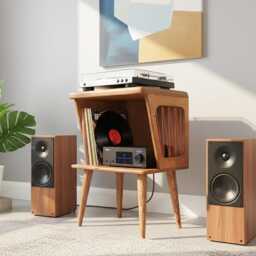 Mid Century Modern Turntable Stand, Birch Plywood Record Player Cabinet - thumbnail 3