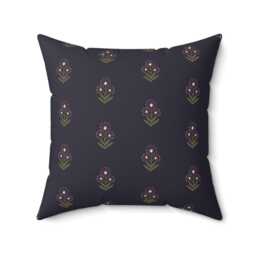 Square Throw Pillow, Boho Floral Block Print, Navy Sage Burgundy, Nursery Decor, Flowers Decorative Bohemian Room Neutrals
