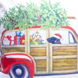 Black Lab Christmas Pillow Cover Red Woody Car With Tree & Gifts - thumbnail 2