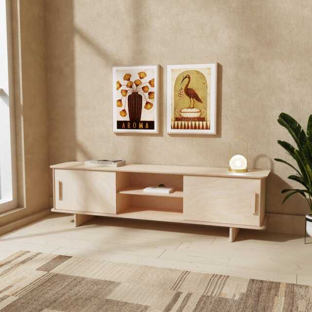 Minimalist Birch Plywood Tv Stand Scandinavian Media Console - image 1
