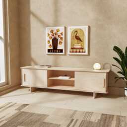 Minimalist Birch Plywood Tv Stand Scandinavian Media Console - thumbnail 1