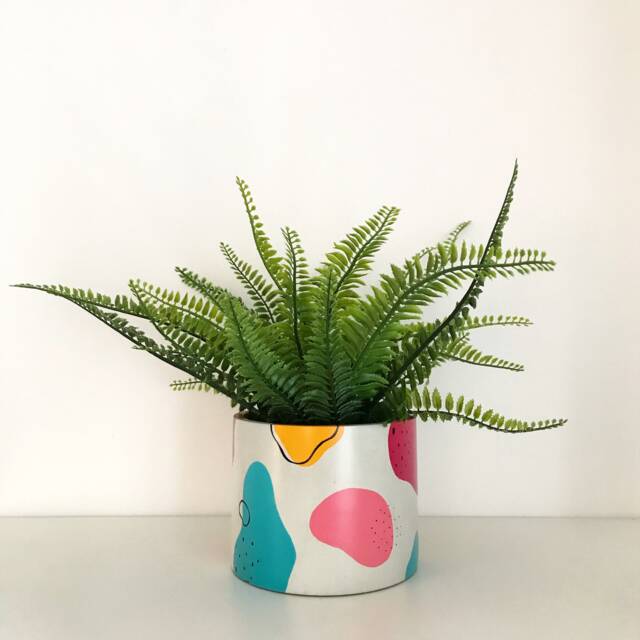 Colourful Hand-Painted Concrete Plant Pot