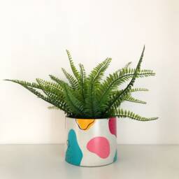 Colourful Hand-Painted Concrete Plant Pot