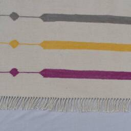 2x3, 2x4 Off White & Multi Colour Stripes Modern Cotton Hand Woven Small Size Rug - thumbnail 3